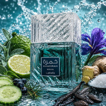 Lattafa Khamrah Waha Eau de Parfum 100ml – Exklusiver Unisex Duft mit Aquatischen Noten, spritziger Bergamotte & cremiger Gourmand-Wärme – Langanhaltendes Premium Parfum aus Dubai